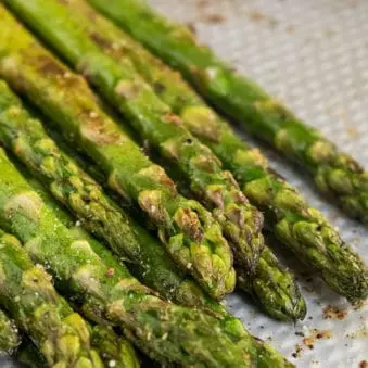 Easy One Pan Roasted Asparagus on Baking Tray.