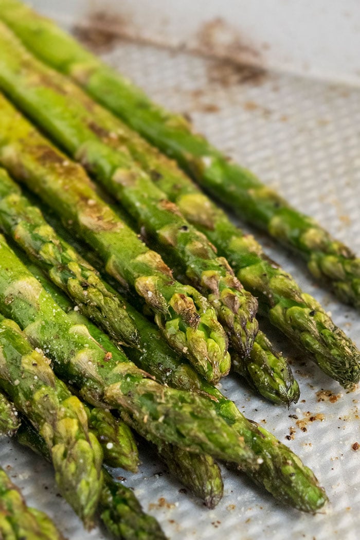 Easy One Pan Roasted Asparagus on Baking Tray.