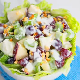 Easy One Pot Waldorf Salad in White Bowl.