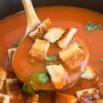 Spoonful of Easy One Pot Tomato Basil Soup.