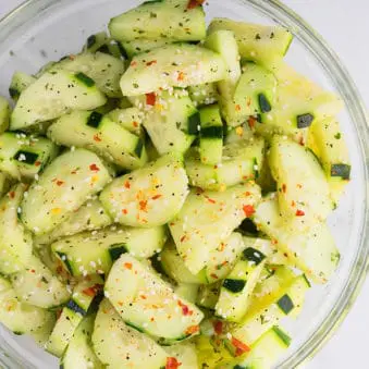 Best Asian Cucumber Salad in Glass Bowl.