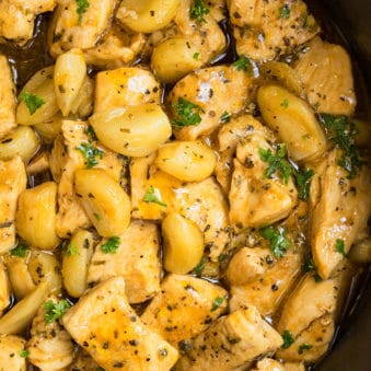 Easy One Pot 40 Cloves Garlic Chicken- Overhead Shot.