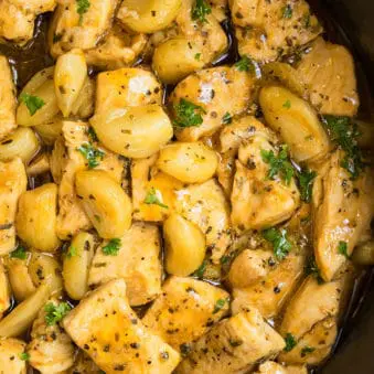 Easy One Pot 40 Cloves Garlic Chicken- Overhead Shot.