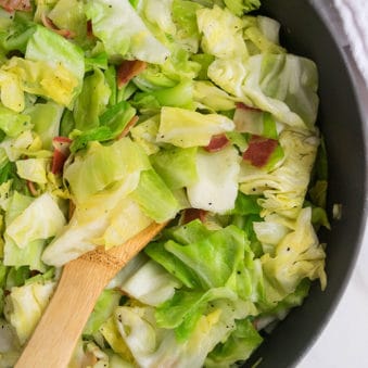 Easy One Pot Fried Cabbage With Bacon- Overhead Shot.