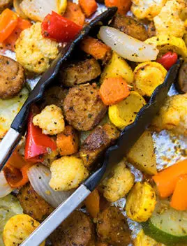 One Pan Oven Roasted Sausage and Vegetables Recipe