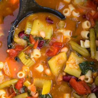 Ladle Full of Easy One Pot Pasta e Fagioli Soup.