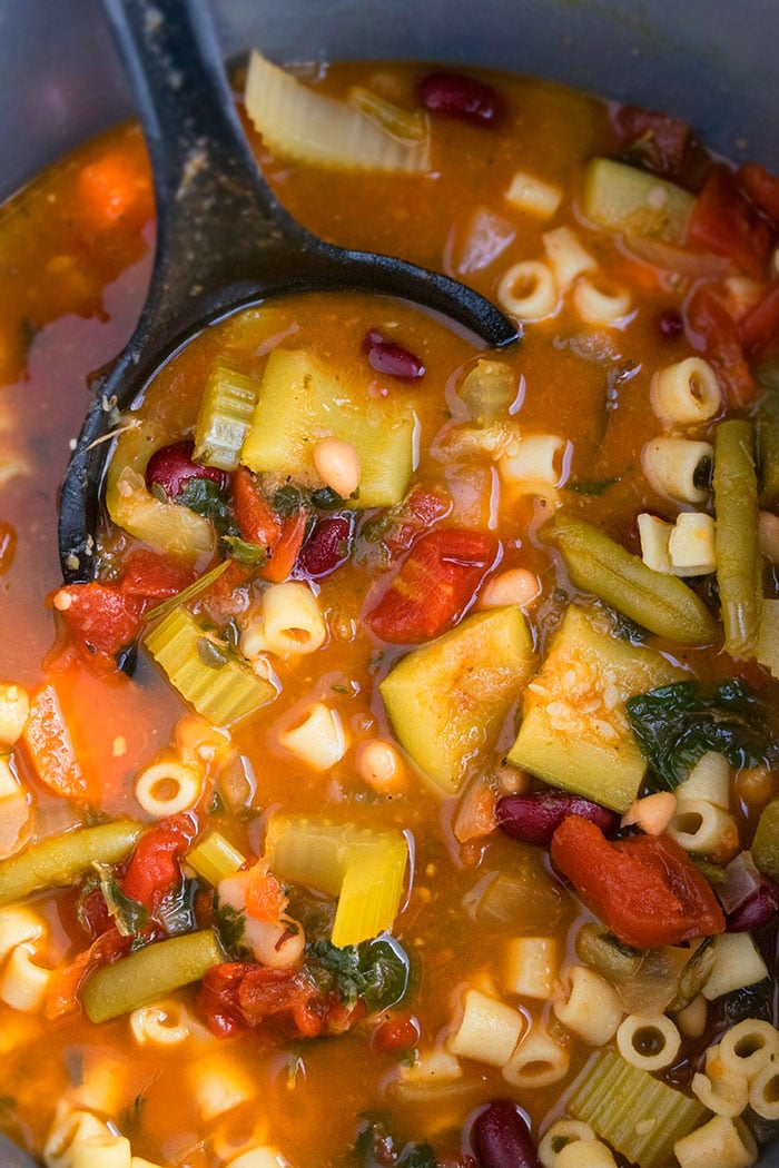 Ladle Full of Easy One Pot Pasta e Fagioli Soup.