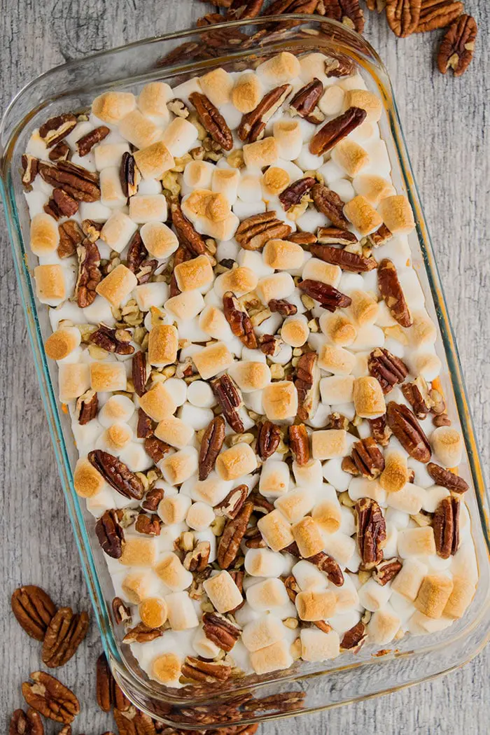 Closeup Shot of Marshmallow and Pecan Topping. 