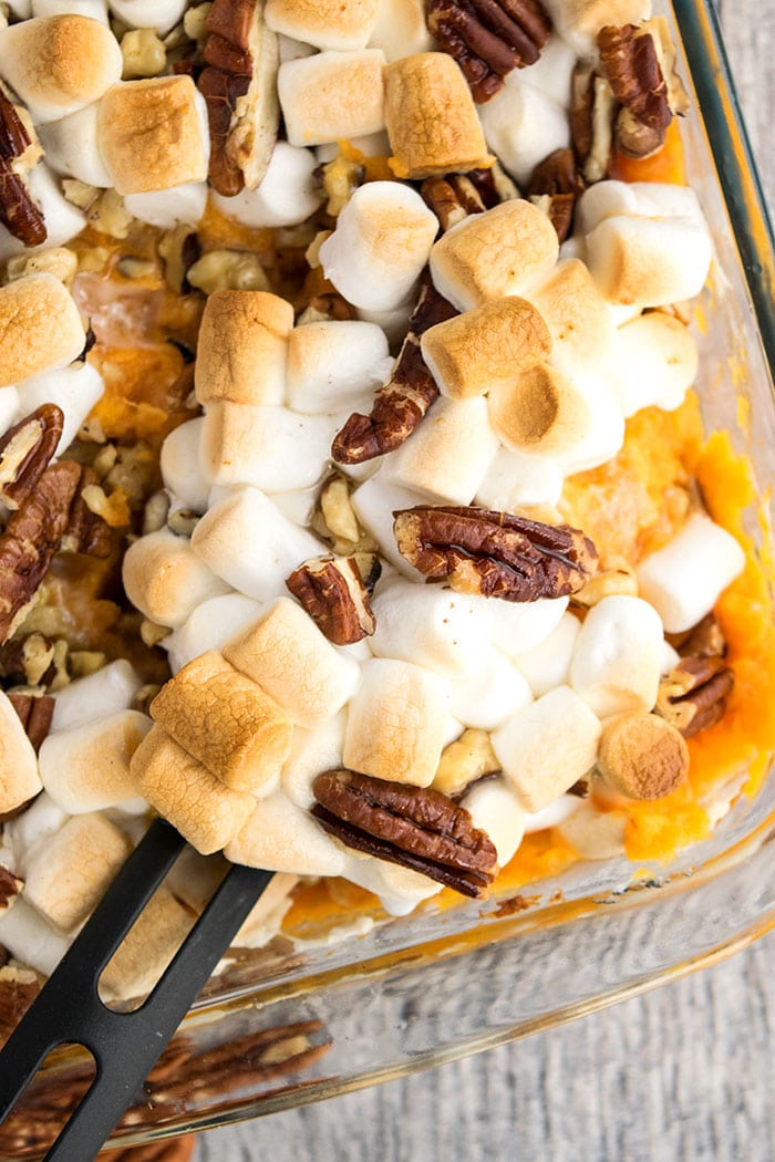Sweet Potato Casserole with Marshmallows and Pecans (One Pot Recipe)