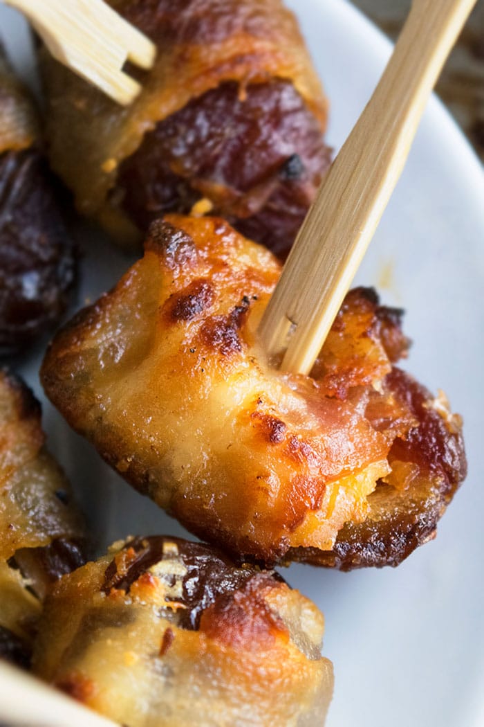 Easy Bacon Wrapped Dates with Goat Cheese Stuffing