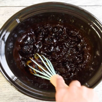 Sauce ingredients being whisked together. 