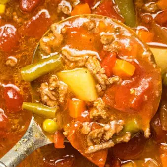 Ladle Full of Easy One Pot Vegetable Beef Soup.