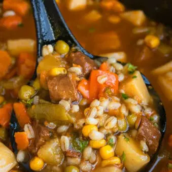 Spoonful of Easy One Pot Beef Barley Soup With Vegetables.