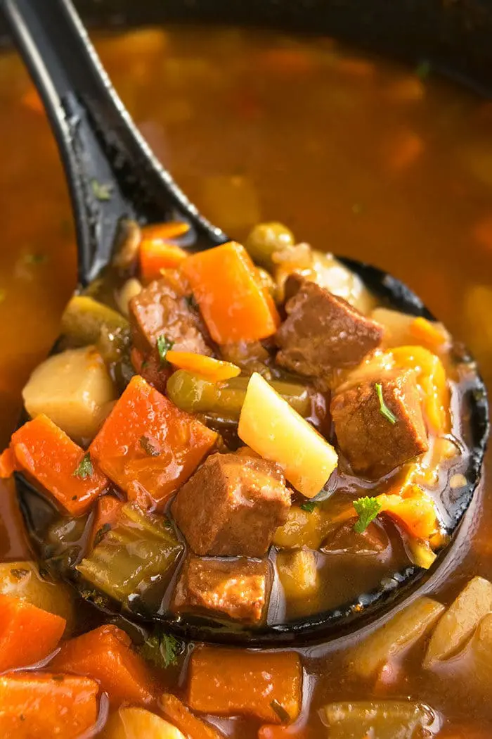 Ladle Full of Best Easy One Pot Beef Stew. 