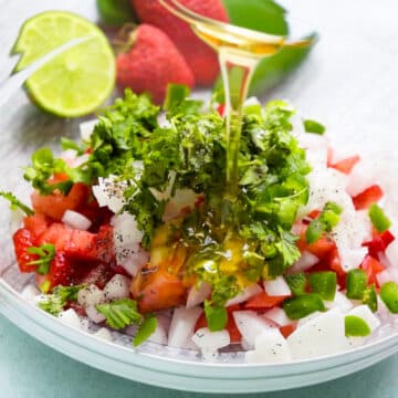 Ingredients added to glass bowl. 