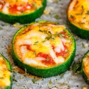 Best easy zucchini pizza on baking tray.