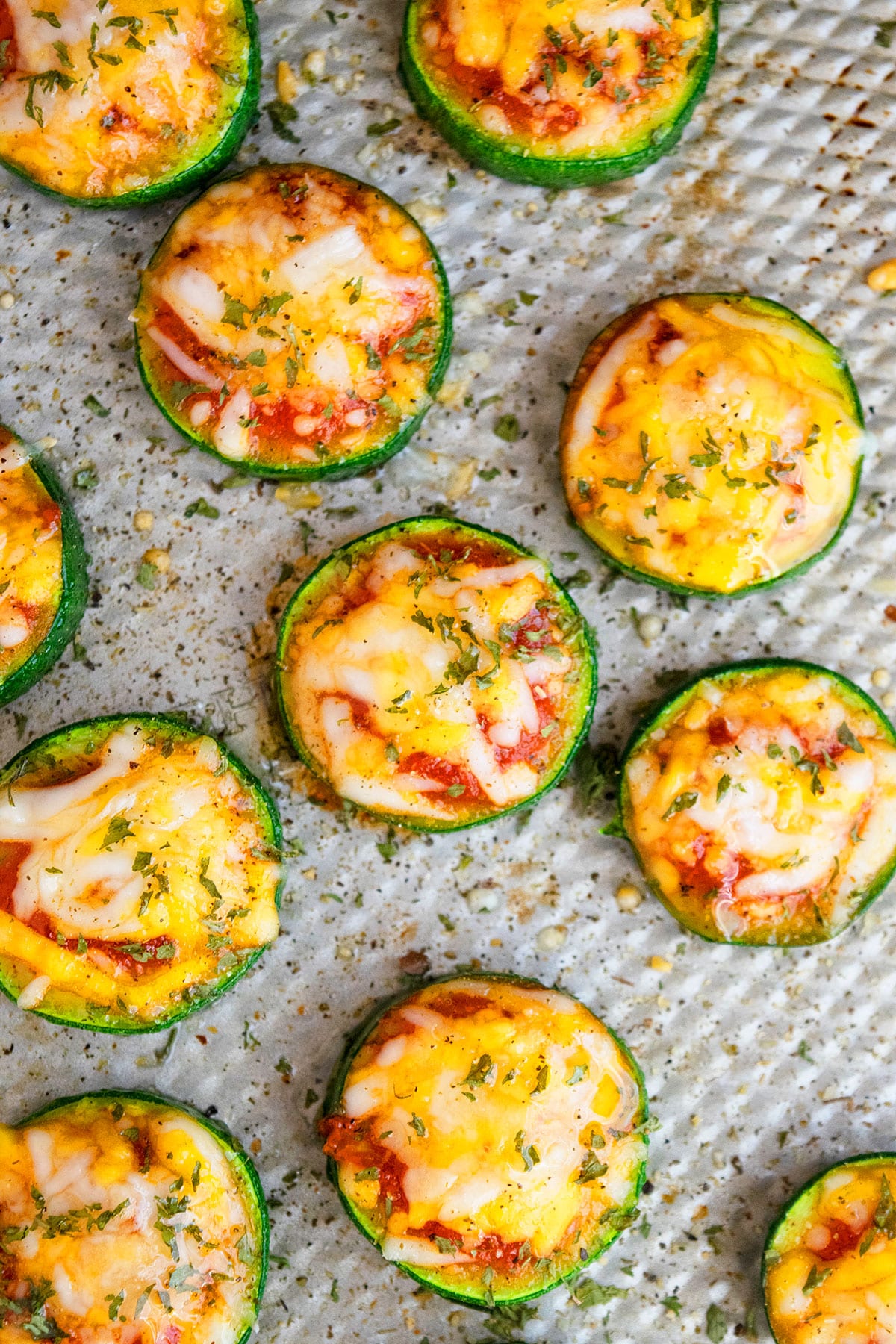 Mini vegetarian appetizer bites on baking tray. 