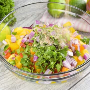 Ingredients added to glass bowl. 
