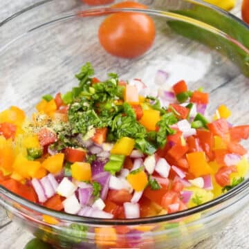 Ingredients added to glass bowl.