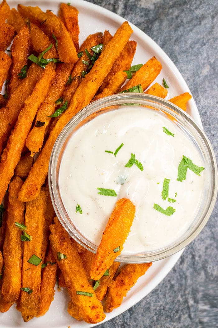 Healthy Sweet Potato Fries with Ranch Dipping Sauce