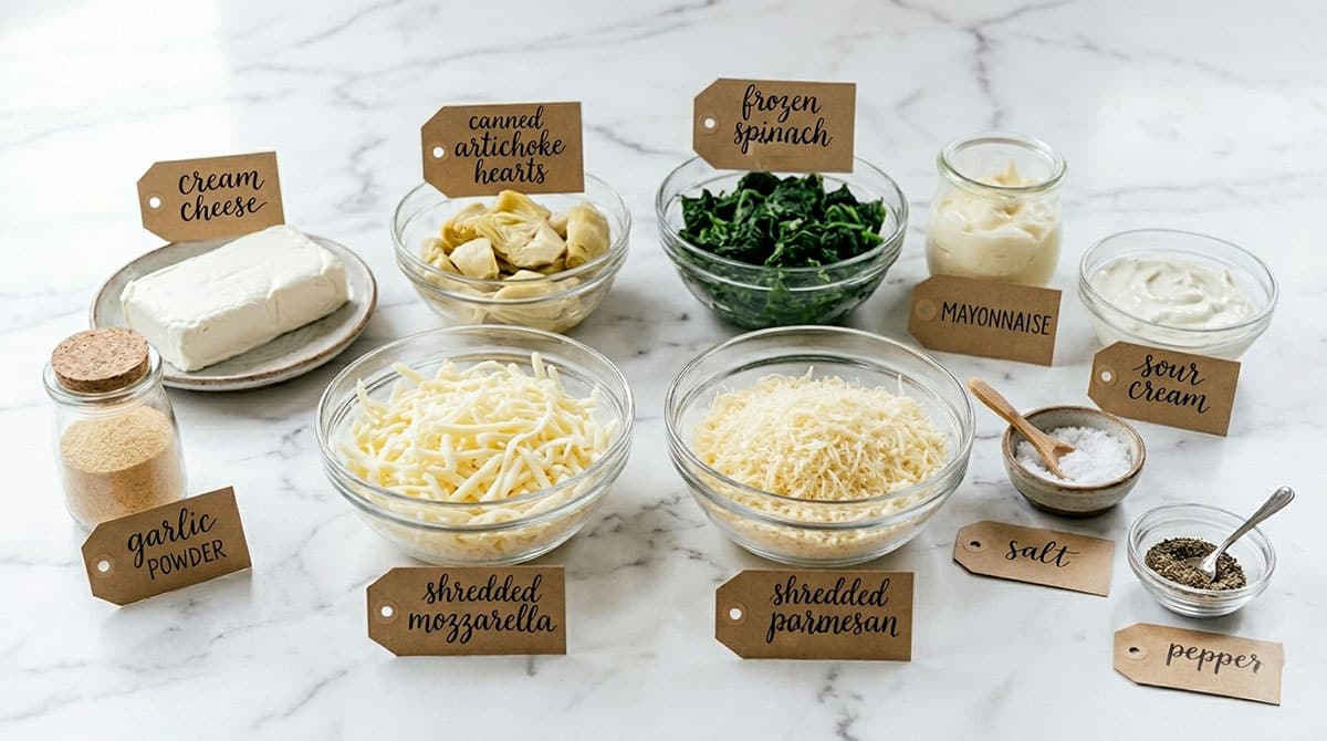 Ingredients for recipe on white marble background. 