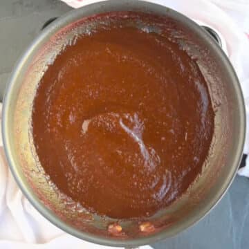 Smooth thick sauce in nonstick pan. 