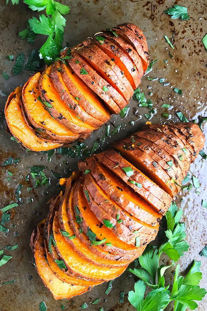 One Pan Savory Hasselback Sweet Potatoes