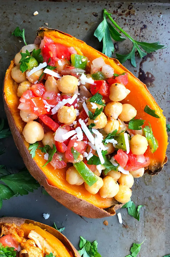 Vegetarian Stuffed Sweet Potatoes with Chickpeas