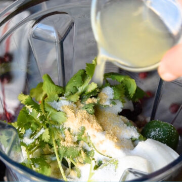 Ingredients being added to blender. 