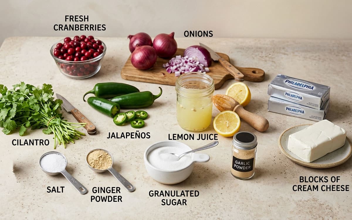 Ingredients for recipe on beige countertop. 
