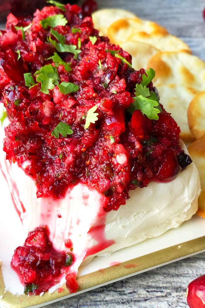 Christmas holiday appetizer on dish with crackers. 