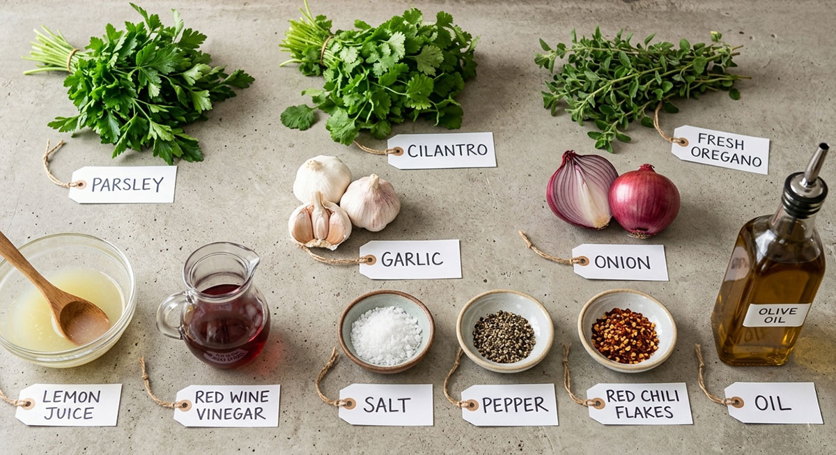 Ingredients for recipe on gray countertop. 