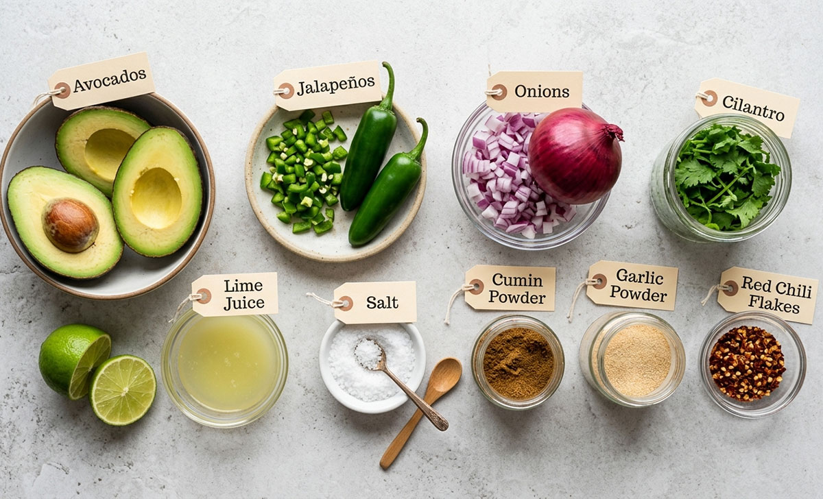 Ingredients for recipe on gray countertop. 