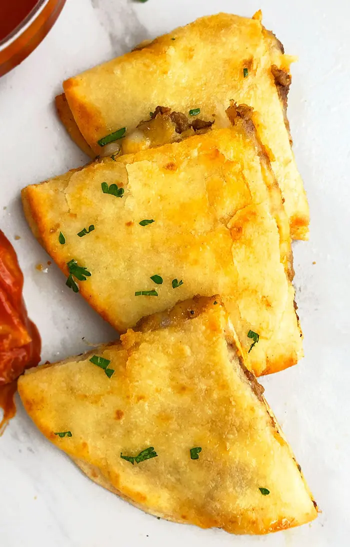 Homemade Quesadilla with Ground Beef Taco Meat and Cheese