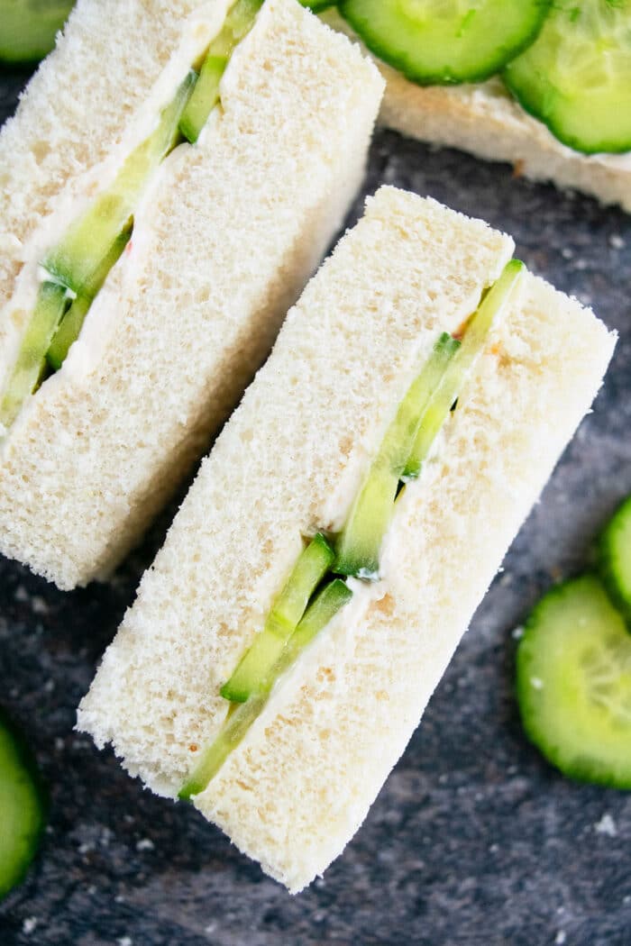 Best homemade English tea sandwiches on gray background. 