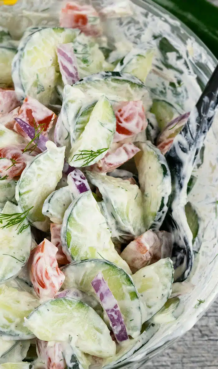 Creamy Cucumber Tomato and Onion Salad 