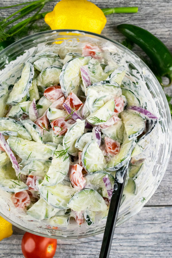 Creamy Cucumber Tomato Onion Salad (One Bowl) | One Pot Recipes