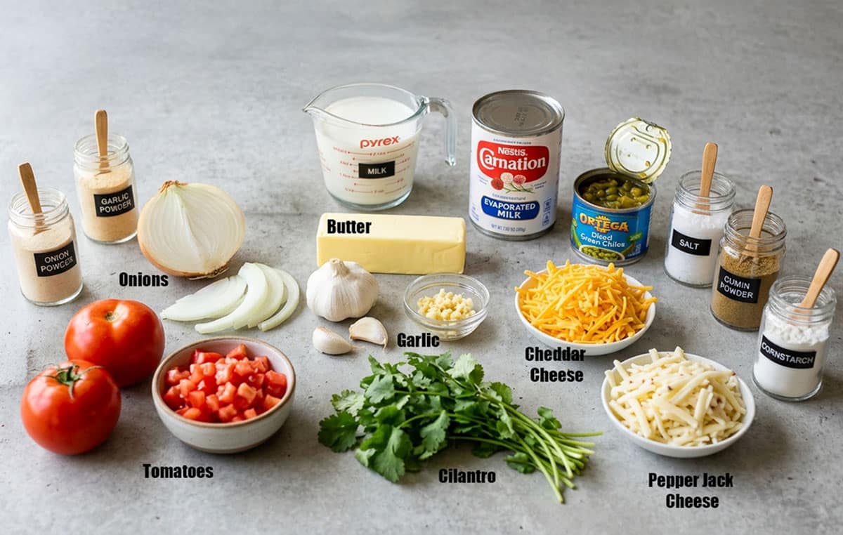 Ingredients for recipe on gray countertop. 
