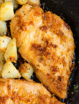 Easy Chicken and Potatoes- Closeup in Black Pan