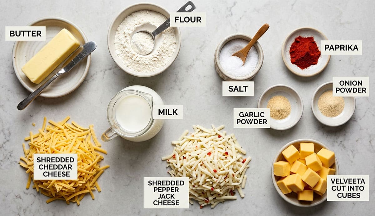 Ingredients for recipe on white marble background. 