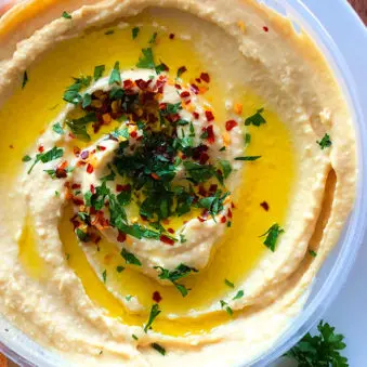 Easy Homemade Hummus in White Bowl