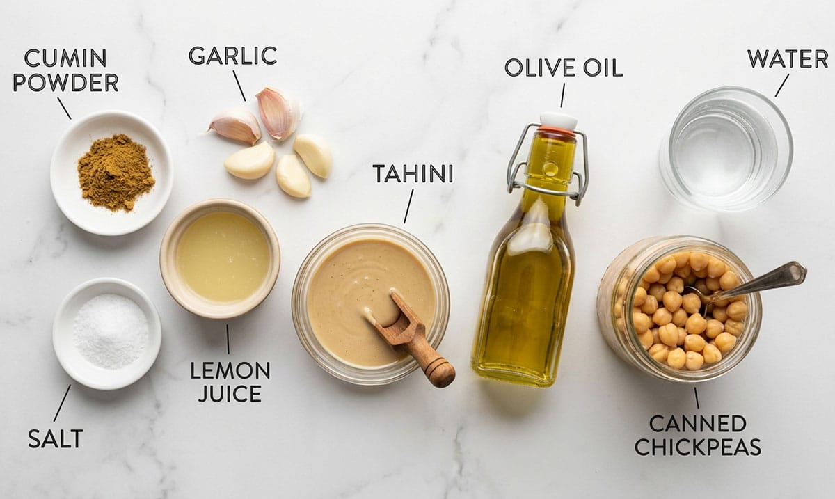 Ingredients for recipe on white marble background. 