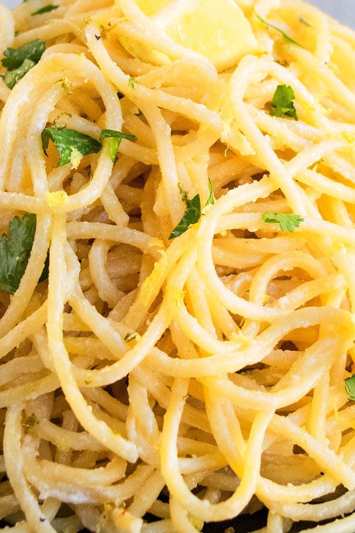 Closeup of Spaghetti with Lemon Butter Sauce