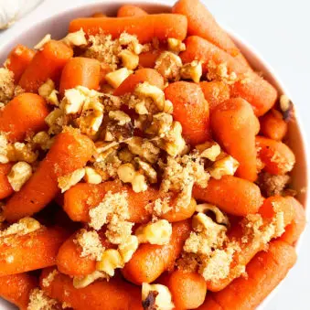 Homemade Candied Carrots in White Bowl