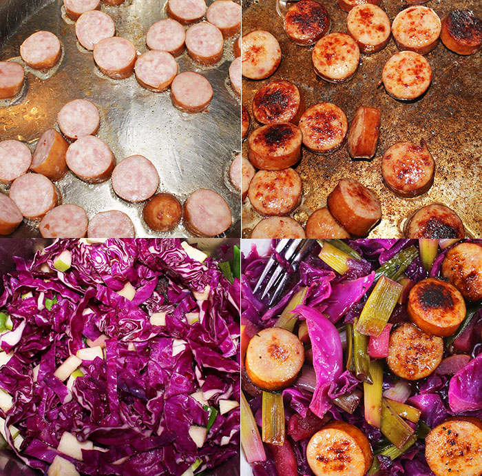 How to Make Smoked Sausage and Cabbage- Step by Step Instruction Collage