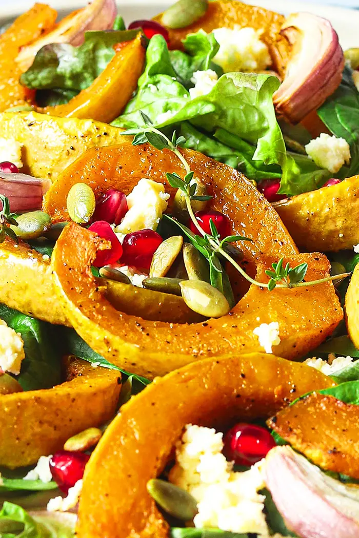 Closeup Shot of Roasted Pumpkin Feta Salad