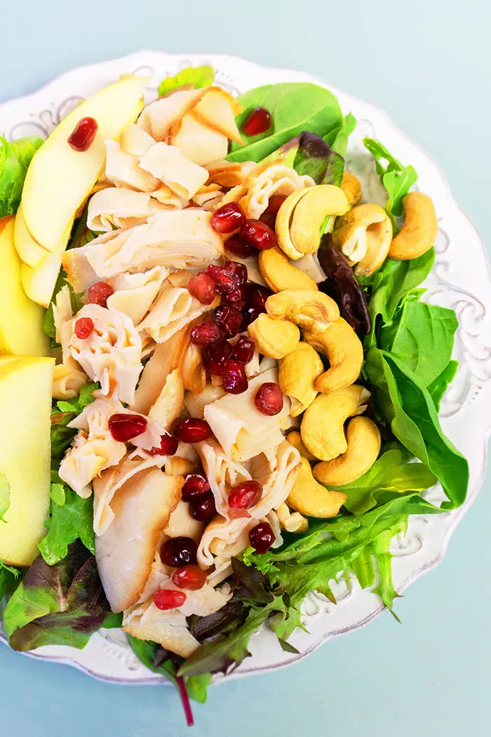 Easy Homemade Fall Salad in White Plate- Overhead Shot