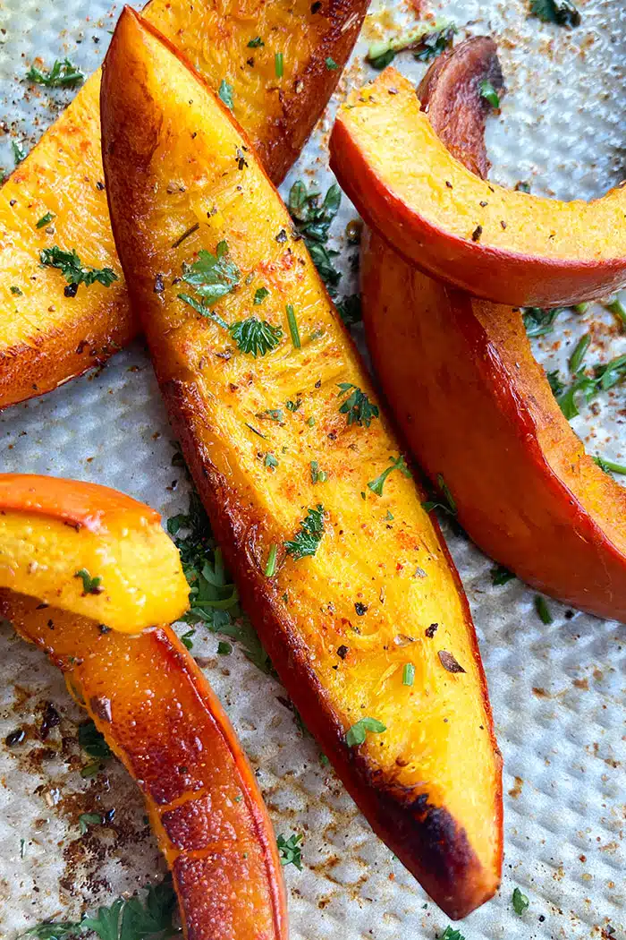 Easy Roasted Pumpkin Wedges with Italian Herbs in Baking Tray