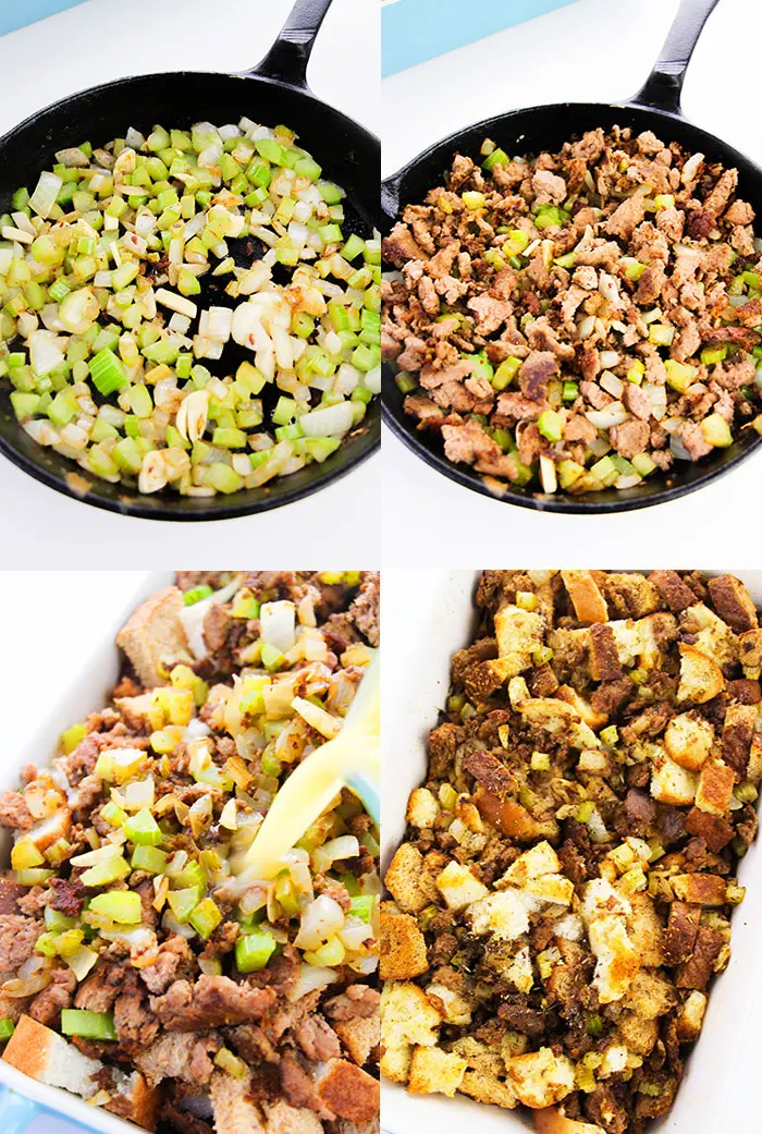 How to Make Homemade Sausage Stuffing- Step By Process Shot Collage