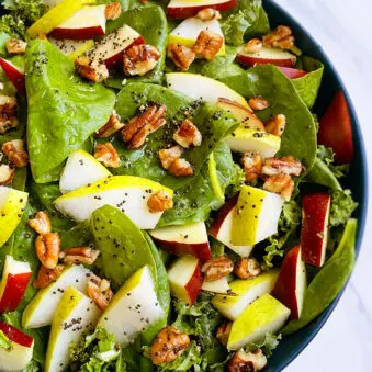 Easy Homemade Thanksgiving Salad in Blue Bowl on White Background